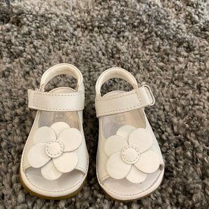 Girls Angel White Leather Flower Sandals